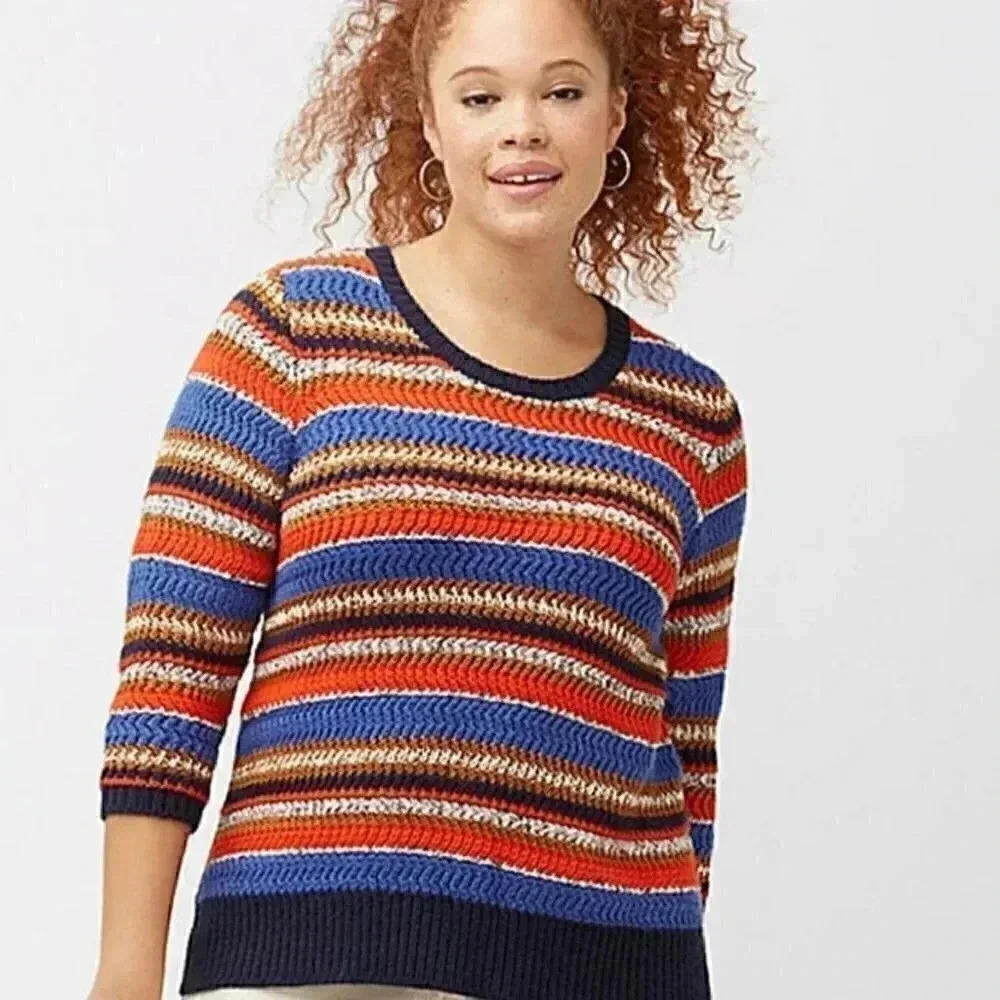 LANE BRYANT Multi Stripe Pullover Sweater 18/20 Women's Plus 3/4 Sleeved 18w/20w